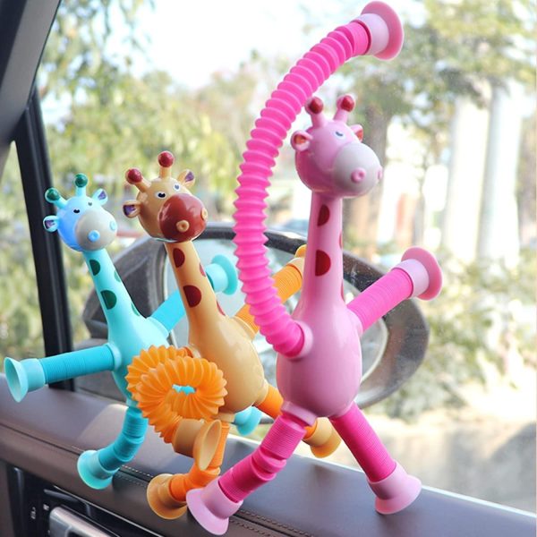 1 Pcs Of Giraffe Pop Tube Sensory Fidget Toy | Animal Pop Tubes Cartoon Giraffe Suction Cup Toys Kids | Stress Relief Squeeze Toys