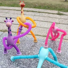 1 Pcs Of Giraffe Pop Tube Sensory Fidget Toy | Animal Pop Tubes Cartoon Giraffe Suction Cup Toys Kids | Stress Relief Squeeze Toys