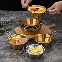 1pc 304 Stainless Steel Golden Instant Noodle Bowl Korean Rice Wine Bowl With Handle Salad Snack and French Fry Bowl