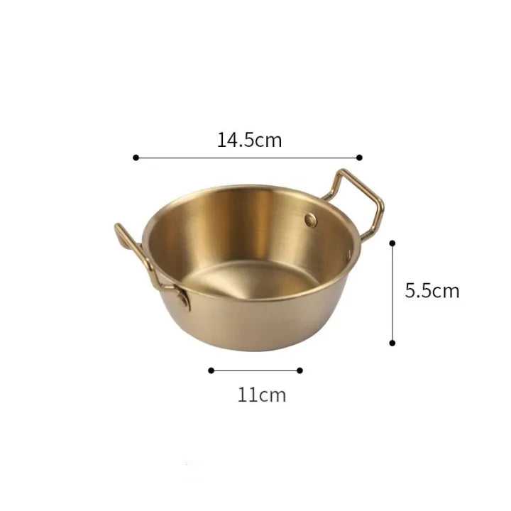 1pc 304 Stainless Steel Golden Instant Noodle Bowl Korean Rice Wine Bowl With Handle Salad Snack and French Fry Bowl