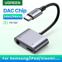 UGREEN USB C to AUX Cable Adapter Type C 3.5mm AUX Earphone Converter DAC Chip PD QC Charging For iPad Pro 2020,2018,Huawei P20 Pro Samsung S20 FE, S20, S20+, S20 Ultra,S10,Pixel 4