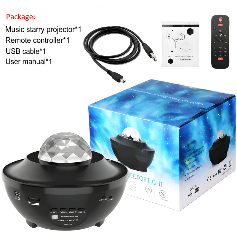 Compact Multi-Functional LED Galaxy Projector Light With Built-In Bluetooth Speaker – Portable Mini Design